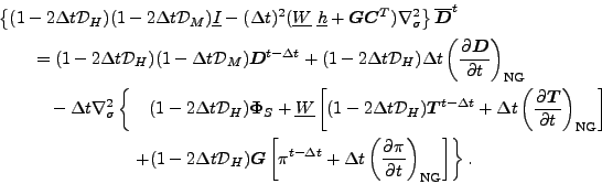 \begin{align*}\begin{split}& \left\{ ( 1-2\Delta t {\cal D}_H )( 1-2\Delta t {\c...
...t \left( \DP{\pi}{t} \right)_{\rm NG} \right] \right\} . \end{split}\end{align*}