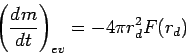 \begin{displaymath}
\left(\DD{m}{t}\right)_{ev} = - 4\pi r_{d}^{2}F(r_{d})
\end{displaymath}