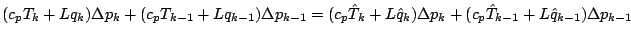 $\displaystyle (c_p T_{k} + L q_{k}) \Delta p_{k}
+ (c_p T_{k-1} + L q_{k-1}) \D...
...hat{q}_{k}) \Delta p_{k}
+ (c_p \hat{T}_{k-1} + L \hat{q}_{k-1}) \Delta p_{k-1}$