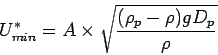 \begin{displaymath}
U^*_{min} = A \times \sqrt{\frac{(\rho_p - \rho)g D_p}{\rho}}
\end{displaymath}